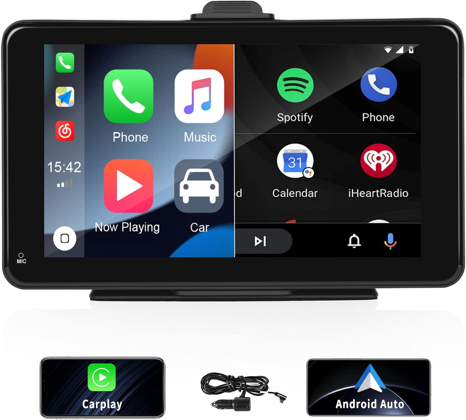 CAMECHO Apple CarPlay & Android Auto Car Stereo, 7" Touch Screen Portable Navigation Devices Car Radio with Apple Airplay,Bluetooth, Mirror Link, Voice Control, Dash or Windshield Mount