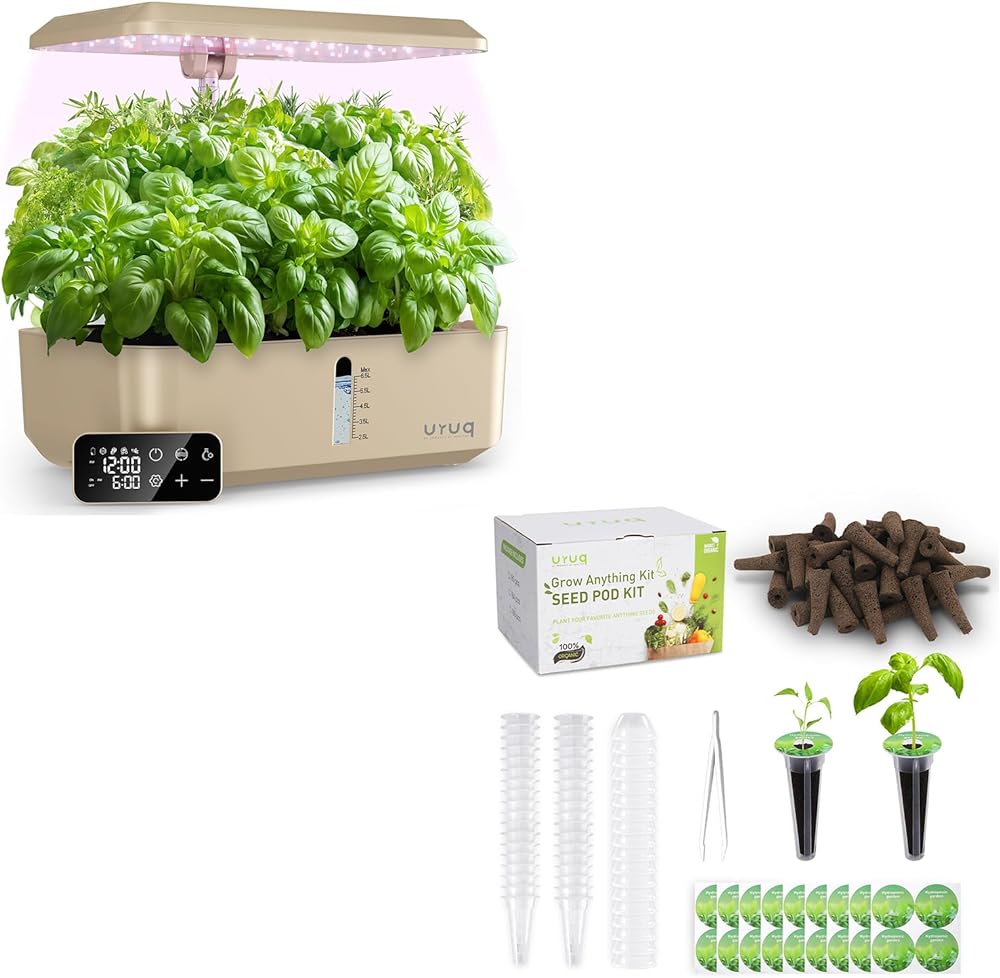 12 Pods Hydroponics Growing System Remote Control Gold & 140Pcs Hydroponic Pods Supplies