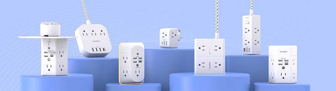 Power Strip Surge Protector - 8 Widely AC Outlets 3 USB, 5 ft Extension Cord, Flat Plug, Desktop Charging Station with Overload Protection, Wall Mount for Home, Office, Travel, Computer ETL Listed