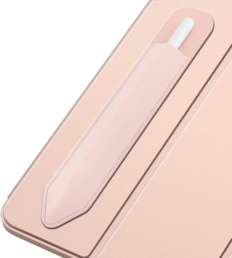 MoKo Pencil Holder Sticker Fit Apple Pencil Pro, Apple Pencil (USB-C), Apple Pencil 1st/2nd Generation, Elastic Pencil Pocket Pouch Adhesive Sleeve Attached to iPad Case for Stylus Pens,Rose Gold