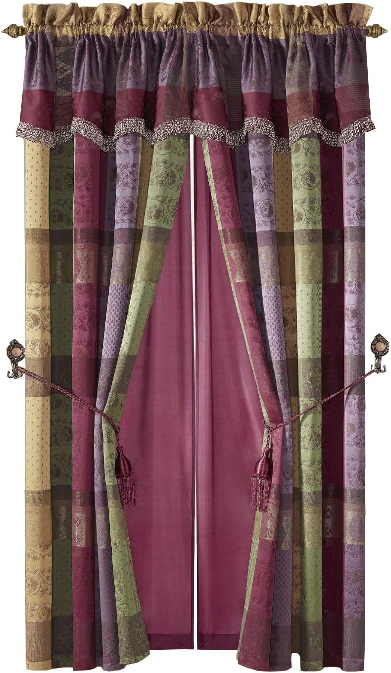 Chezmoi Collection 4 Pieces Multi Color Gitano Jacquard Patchwork Window Curtain / Drape Set with Sheer Backing