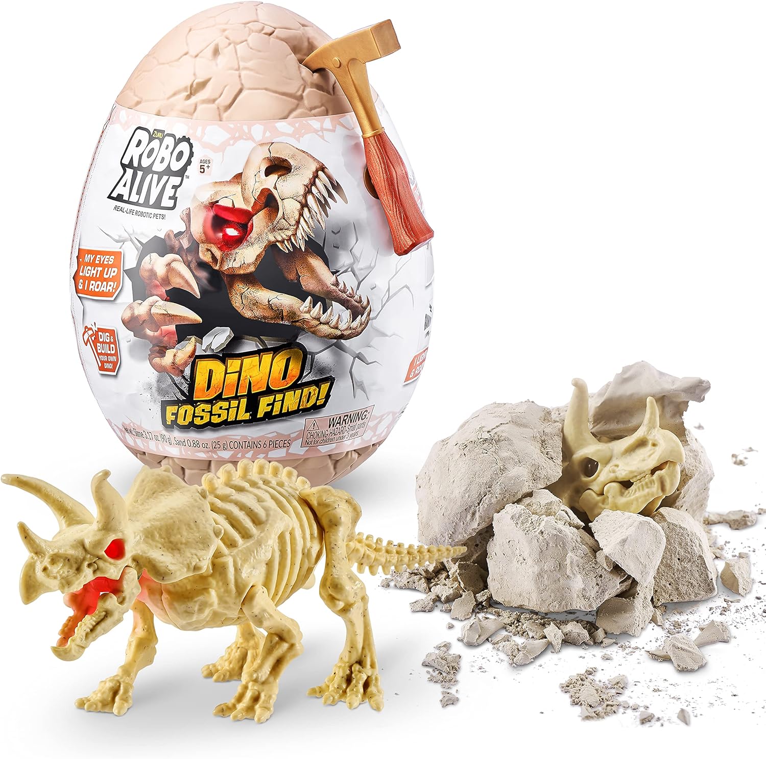 Robo Alive Dino Fossil Find - Triceratops by ZURU Excavate Dinosaur Fossils Digging Kit Collectible Toy with Slime, Multicolor