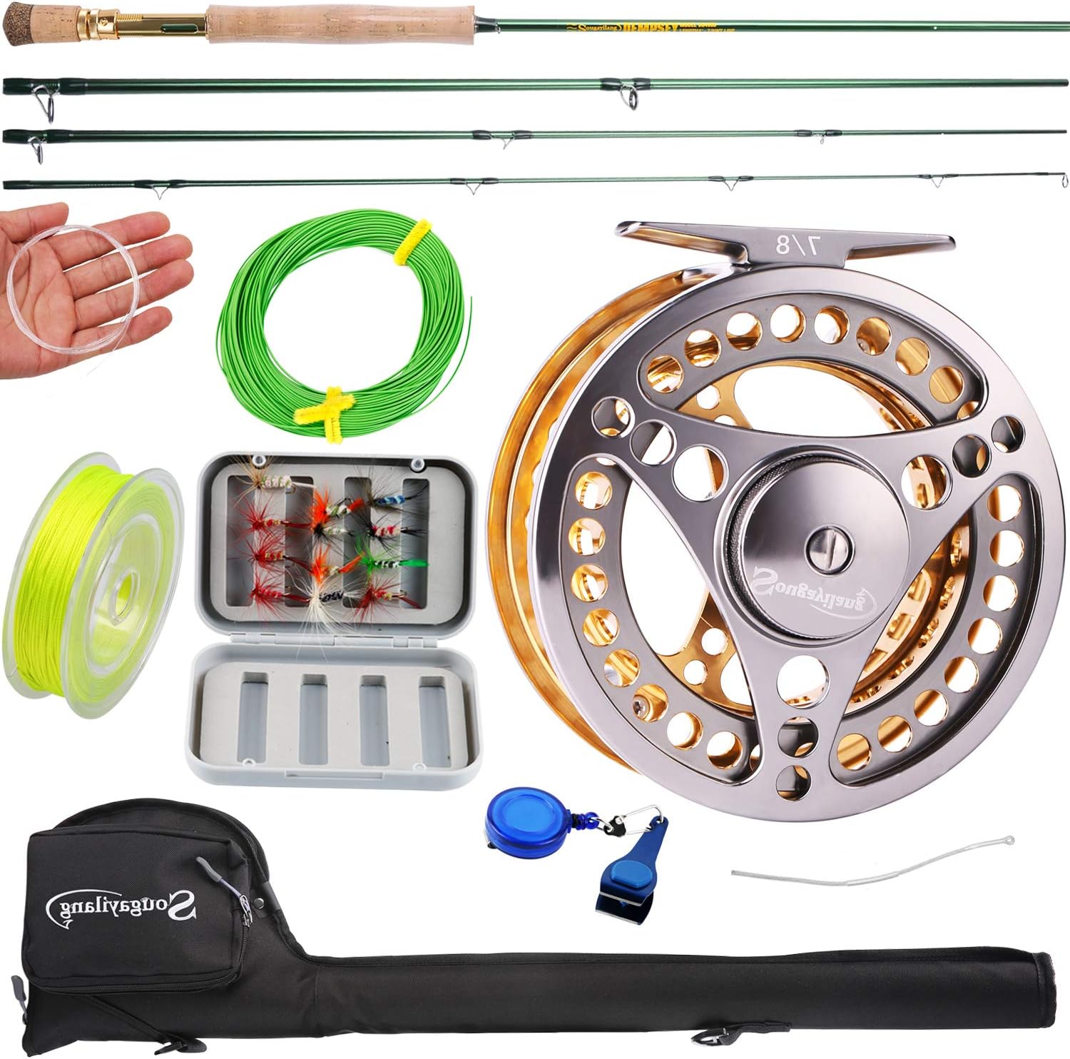 Sougayilang Fly Fishing Rod Reel Combos with Lightweight Portable Fly Rod and CNC-machined Aluminum Alloy Fly Reel,Fly Fishing Complete Starter Package