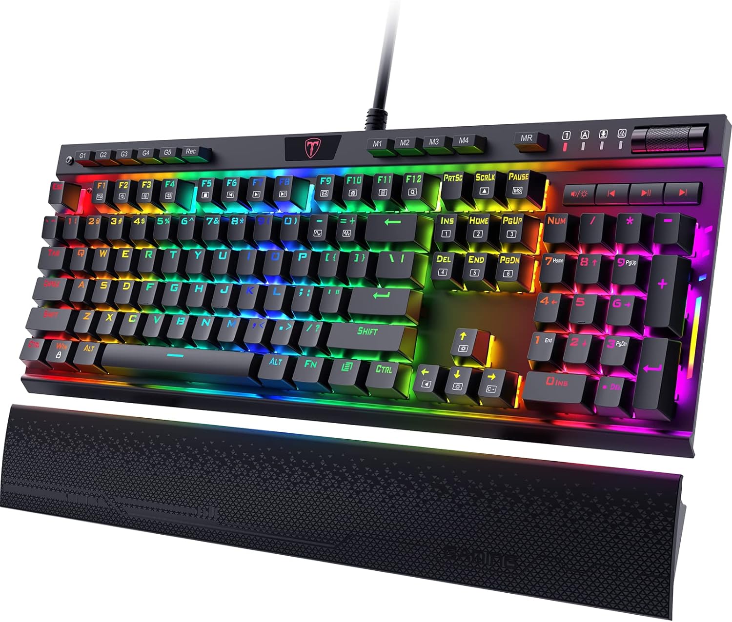 RisoPhy PRO RGB Mechanical Gaming Keyboard, Per-Key RGB Illumination, Macro Keys & Dedicated Media Controls, Detachable Wrist Rest, Aluminum Frame, Hot Swappable Linear Red Switches Wired Keyboard