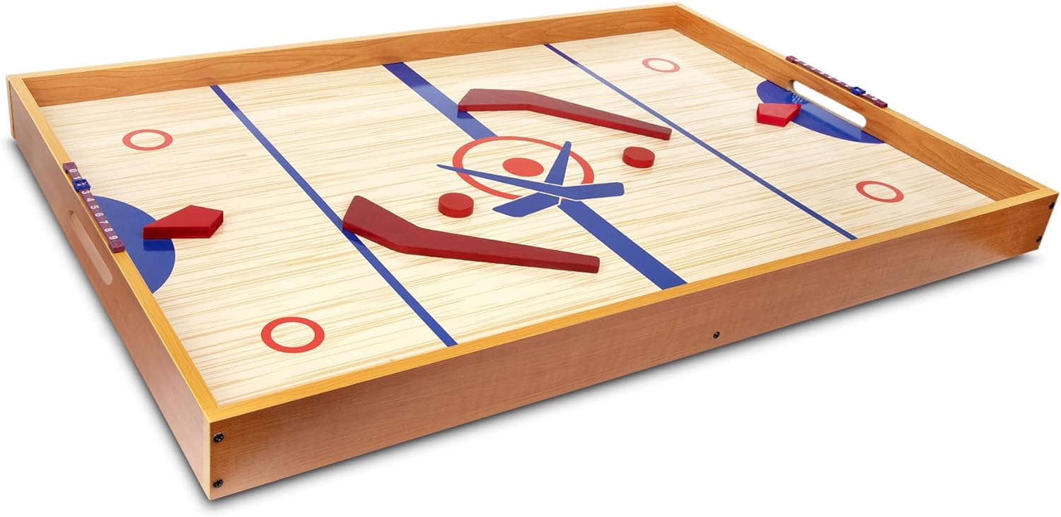 Point Games Tabletop Slap Shot Hockey Game, Super Durable Large Wooden Hockey Board with 2 Hockey Sticks and Pucks, Great Family Game for Ages 5+