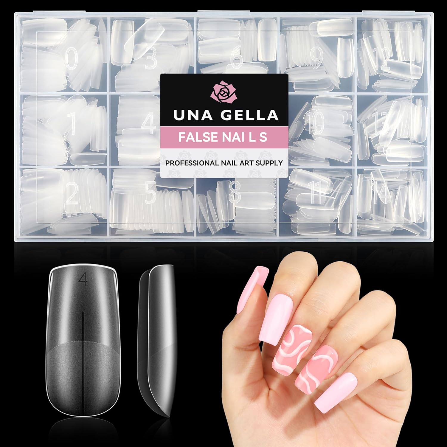 UNA GELLA Square Nail Tips False Nails Tips Pre-buff 504Pcs 15Sizes Gel Nail Tips Full Nail Tips for Nail Extension Square Nails Tips Set No C Curve Press On Nails Salon DIY