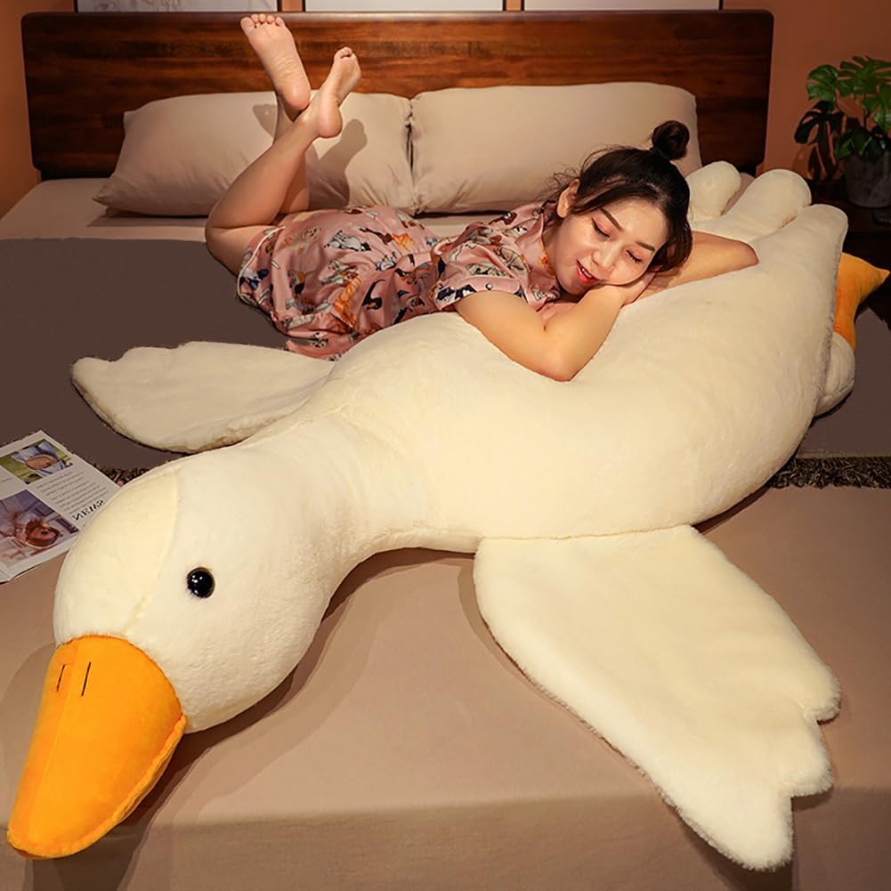 Giant White Goose Plush-51'' Soft Furry Swan Stuffed Animal Pillow,Huge Goose Plush Hugging Pillow Gifts for Every Age (51in)