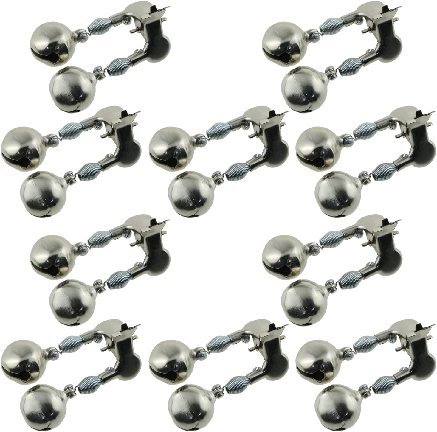 Fishing Rod Alarm Bells 10pcs Metal Fishing Twin Bells Bite Alarm Double Spring Clip-on for Sea Fishing Rod