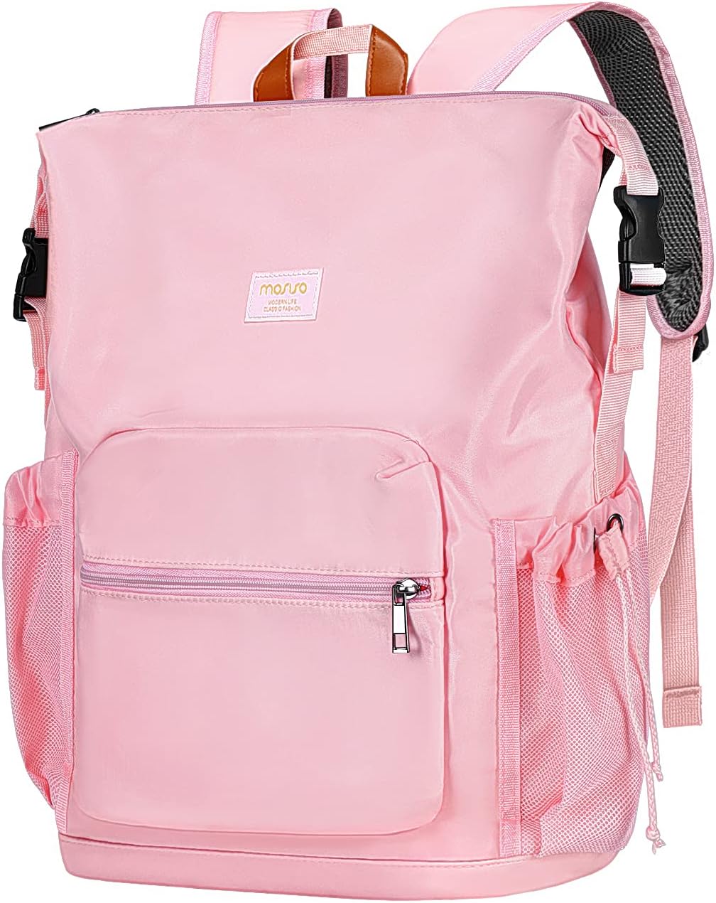 MOSISO Laptop Backpack for Women Fits 15.6 inch Computer, Oxford Cloth Fashion Business Travel Multipurpose Casual Hiking Daypack with Front Pocket, Pink