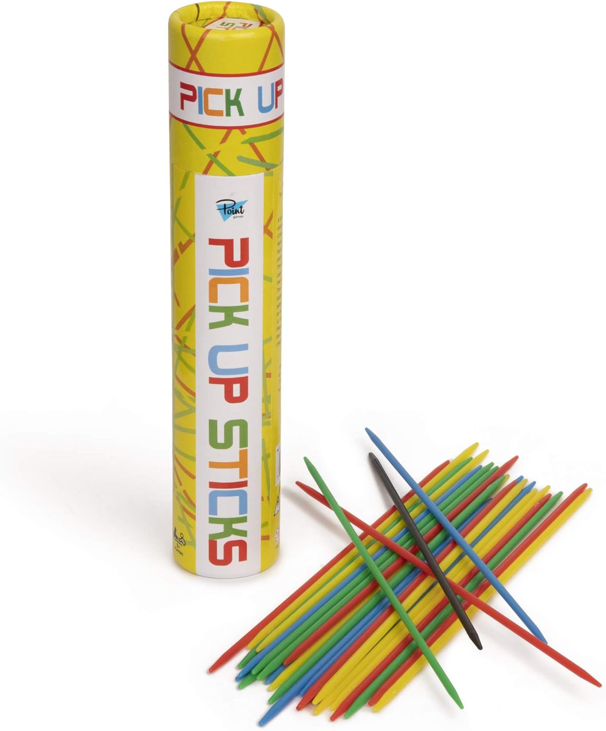 Point Games Pick Up Sticks Game: 30 Brightly Colored Plastic Pick up Sticks in Storage Can, for All Ages