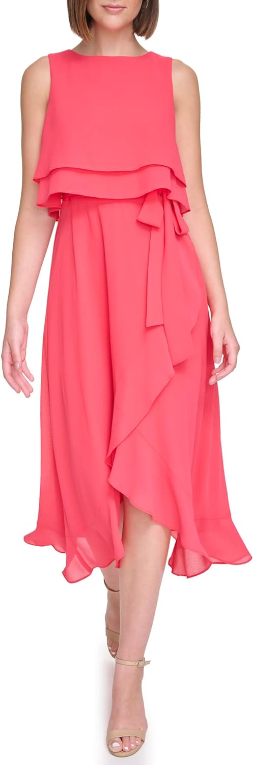 Jessica Howard Women' Popover Midi Chiffon Sleevless-Guest of Wedding Dress