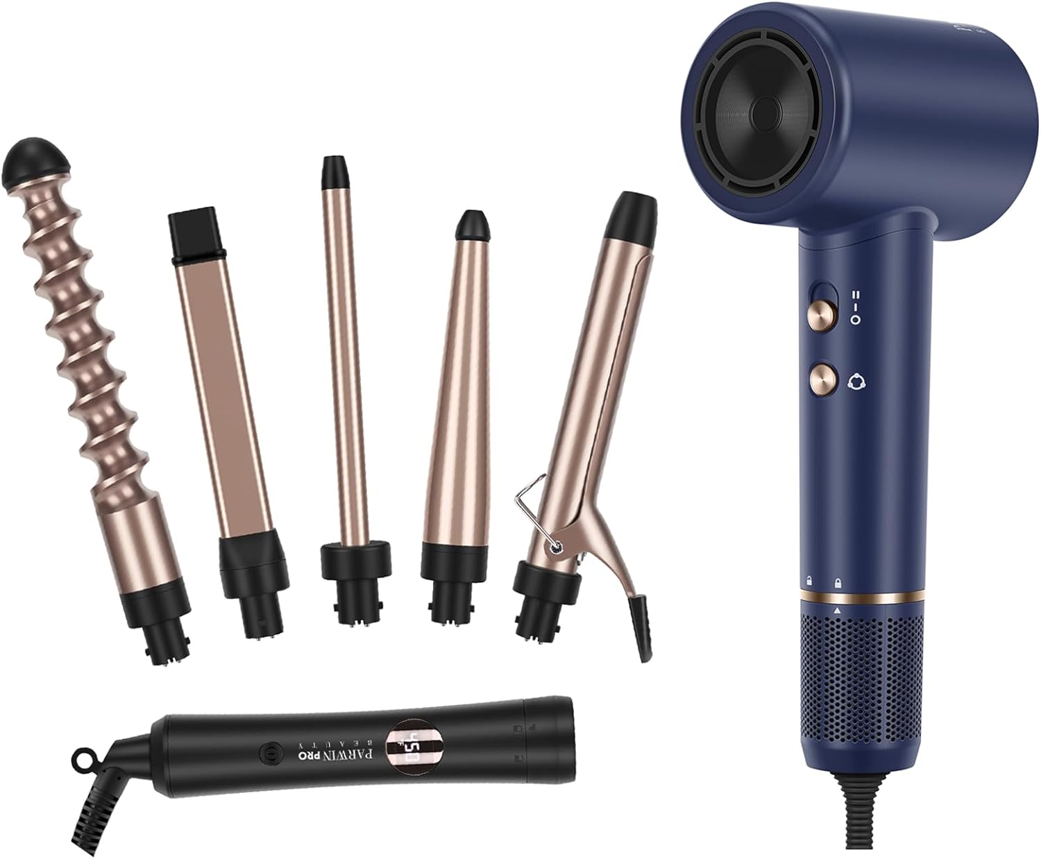 PARWIN PRO BEAUTY Professional 110, 000 RPM Air-Sonic Blow Dryer %26 5 in 1 Curling Iron Set for Home Travel