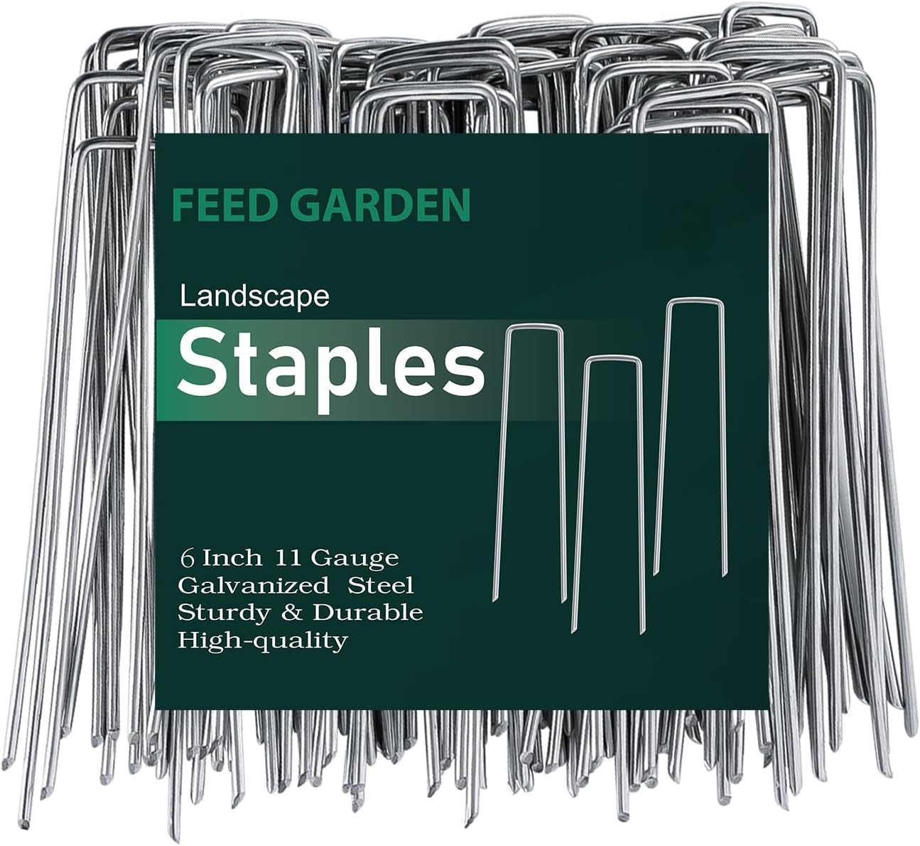 FEED GARDEN 6 Inch 150 Pack Galvanized Landscape Staples 11 Gauge Anti-Rust Garden Stakes Landscaping Fabric SOD Pins Yard Stakes for Christmas Decoration Weed Barrier Fabric