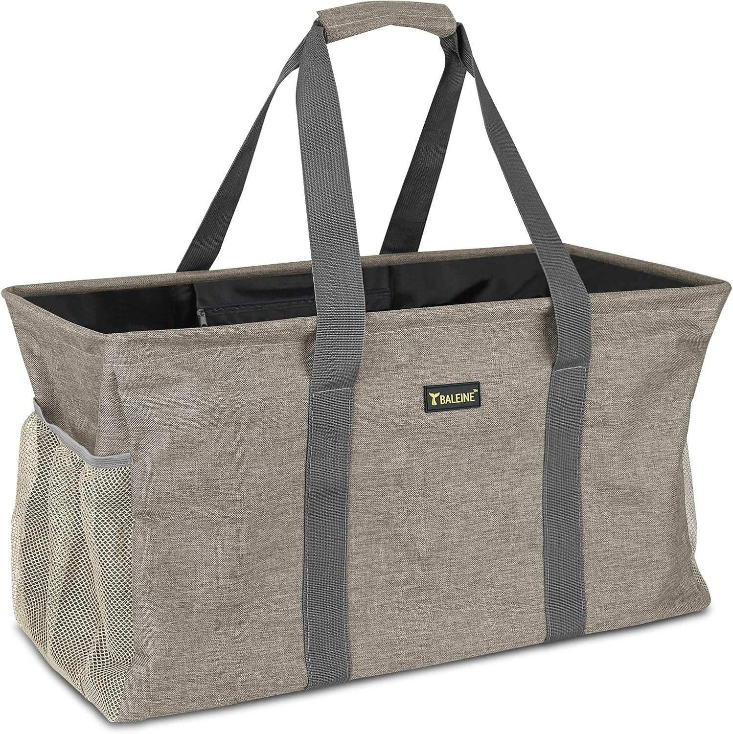 BALEINE Extra Large Utility Tote Bag with Wire Frame for Storage (Beige, 22''x12''x10'')