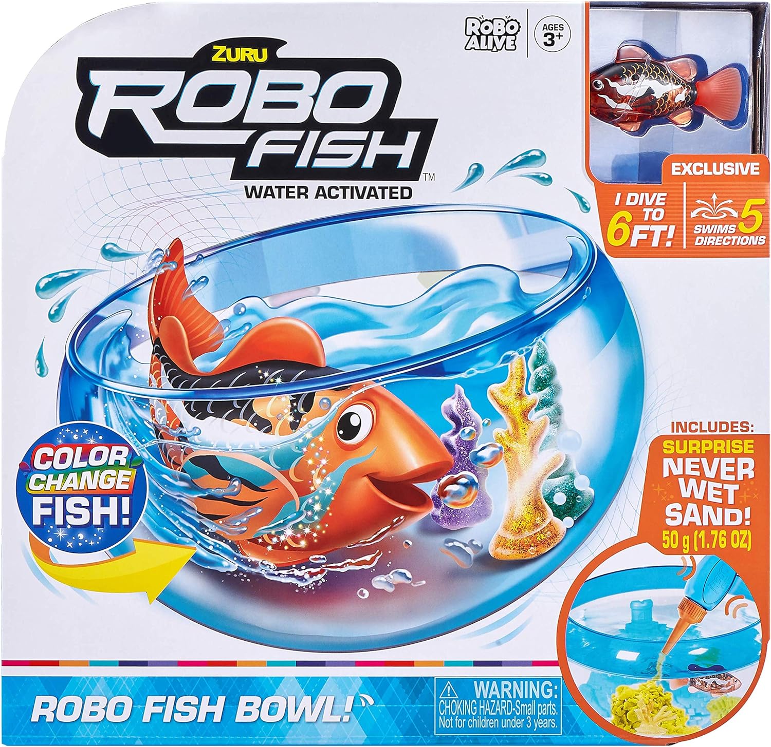 Robo Fish Water Activiated Swimming Pets Fish Bowl Playset by ZURU Color Changing Toys and Never Wet Sand