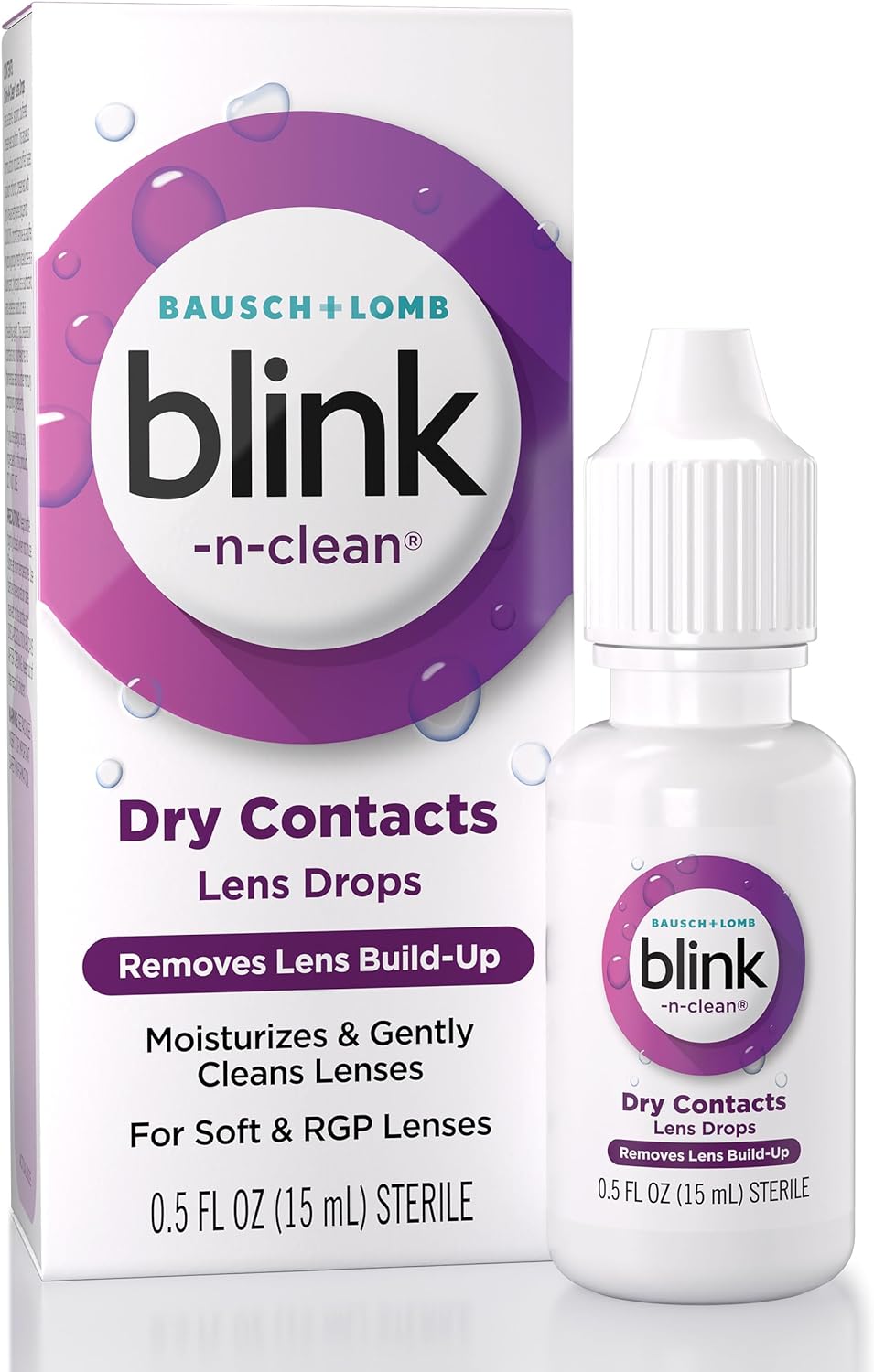 Blink-N-Clean Lens Drops, Rewetting Drops for Contact Lenses, Instant Dry Lens Moisturizing, for Soft & RGP Lenses, 0.5 fl oz