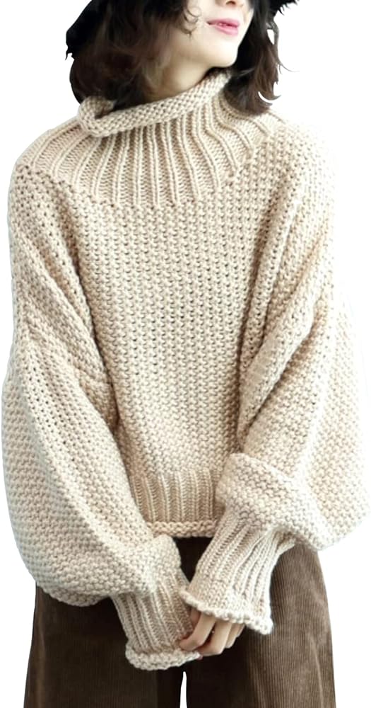 YESNO Women's Turtleneck Pullover Sweater Batwing Sleeve Oversize Chunky Knitted Tops YQB