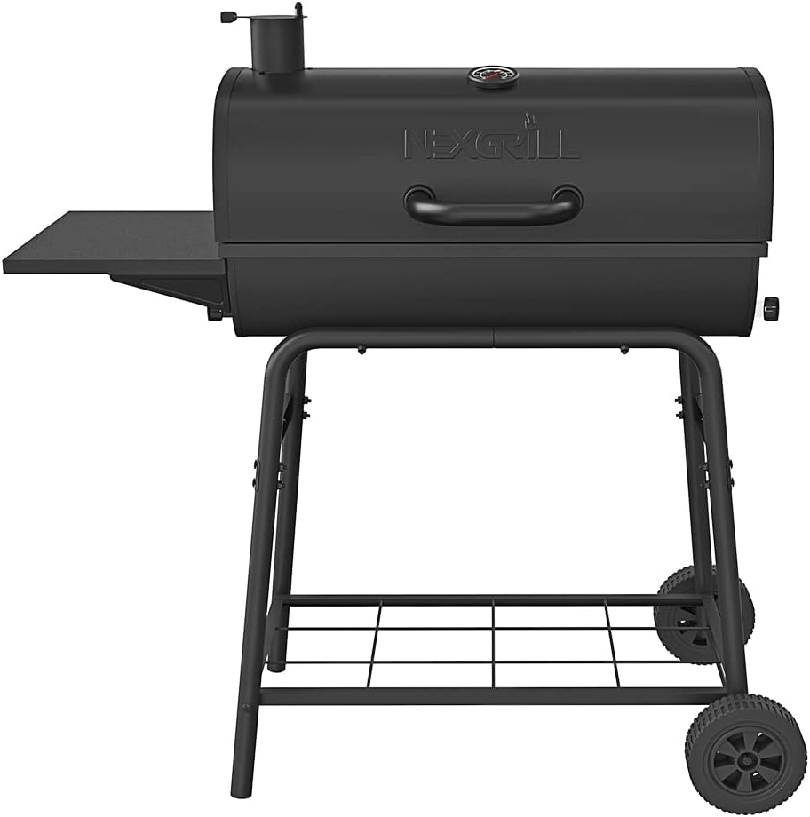 Nexgrill Premium Charcoal Barrel Grill, 29 inches Barbecue Grill, Heavy Duty Charcoal Barrel BBQ Grill, Outdoor Cooking, Side shelf, For Camping, Patio, Backyard, Tailgating Barrel Grill