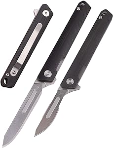 I use a scalpel in my hobby craft and had previously purchased a DIFFERENT BRAND of folding scalpel knife that was advertised as being able to use sizes #22/23/24 blades. As size #22 blades are what I use and have a box of on hand, I believed what they advertised went with that one. However, when that knife arrived I found that it could NOT safely use size #22 blades, as it left the tip and a large part of the tip' blade *fully exposed when folded closed*, making for a very dangerous tool to us