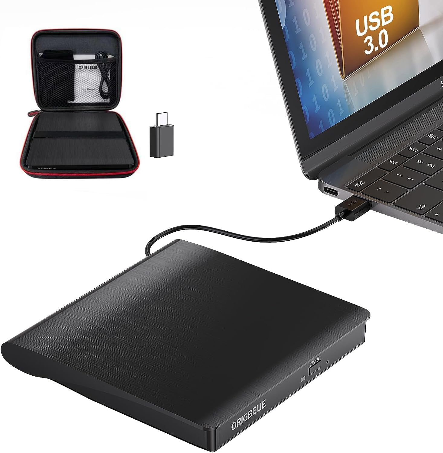 External CD/DVD Drive for Laptop, USB 3.0 CD Burner External DVD Drive Portable DVD Player for Laptop Desktop PC Apple Mac Windows 11/10/8/7/XP Linux OS with Carrying Case