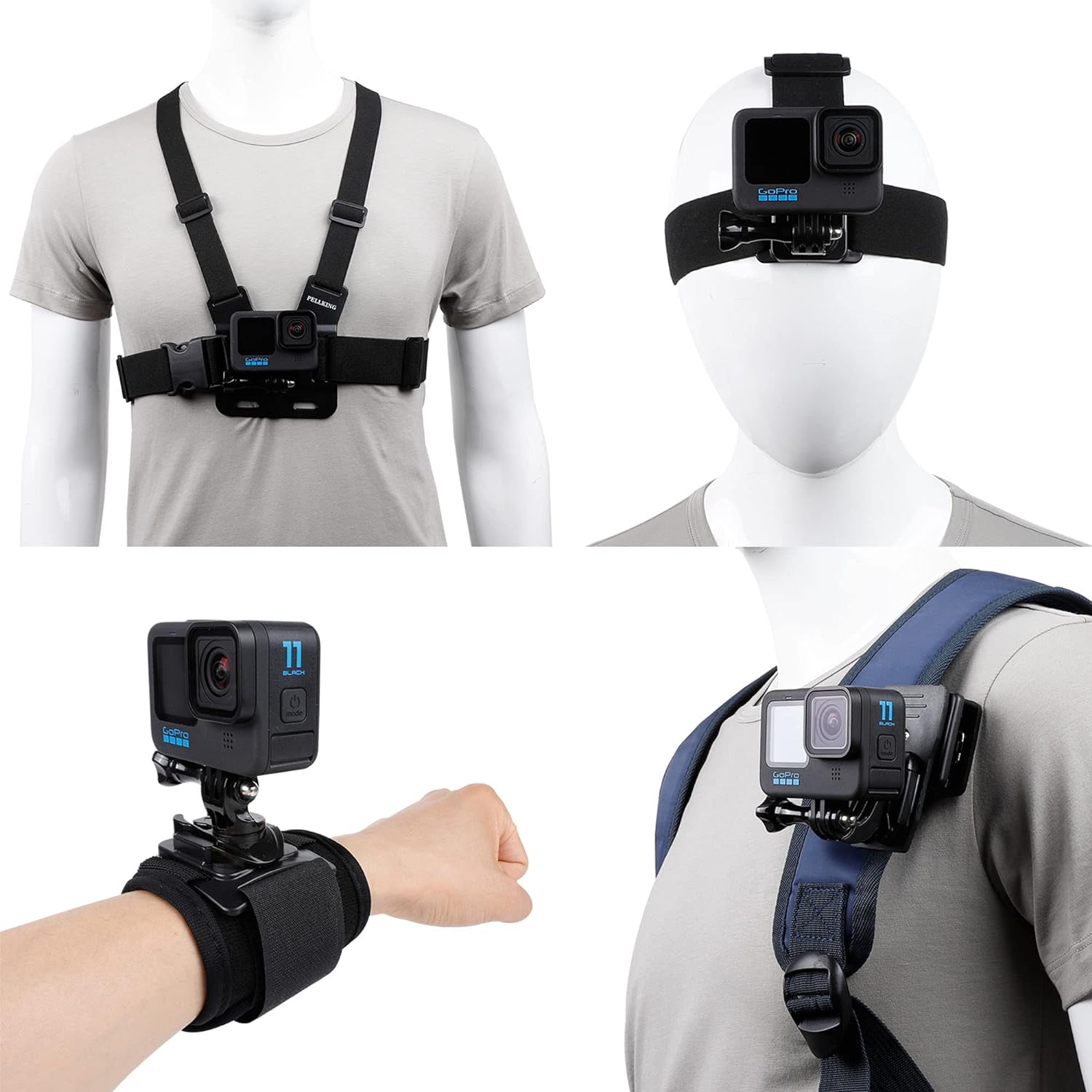 Accessories Set for GoPro Hero 12%2f11%2f10%2f9%2f8%2f7%2f6%2f5%2f4,New Quick Release Head Strap Mount %2b Chest Mount Harness %2b Backpack Clip Holder %2b 360%c2%b0Rotating Wrist Strap