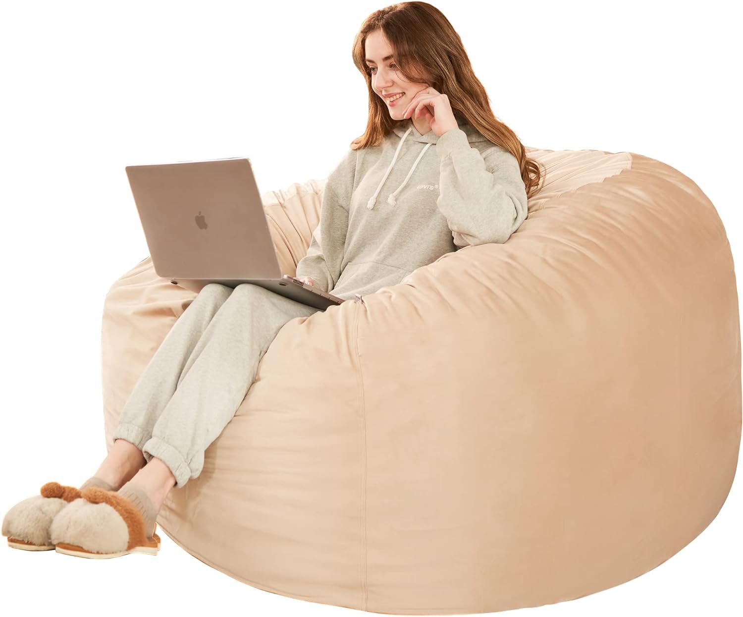 HABUTWAY Bean Bag Chair: Giant 4' Memory Foam Furniture Bean Bag Chairs for Adults with Microfiber Cover - 4Ft, Khaki