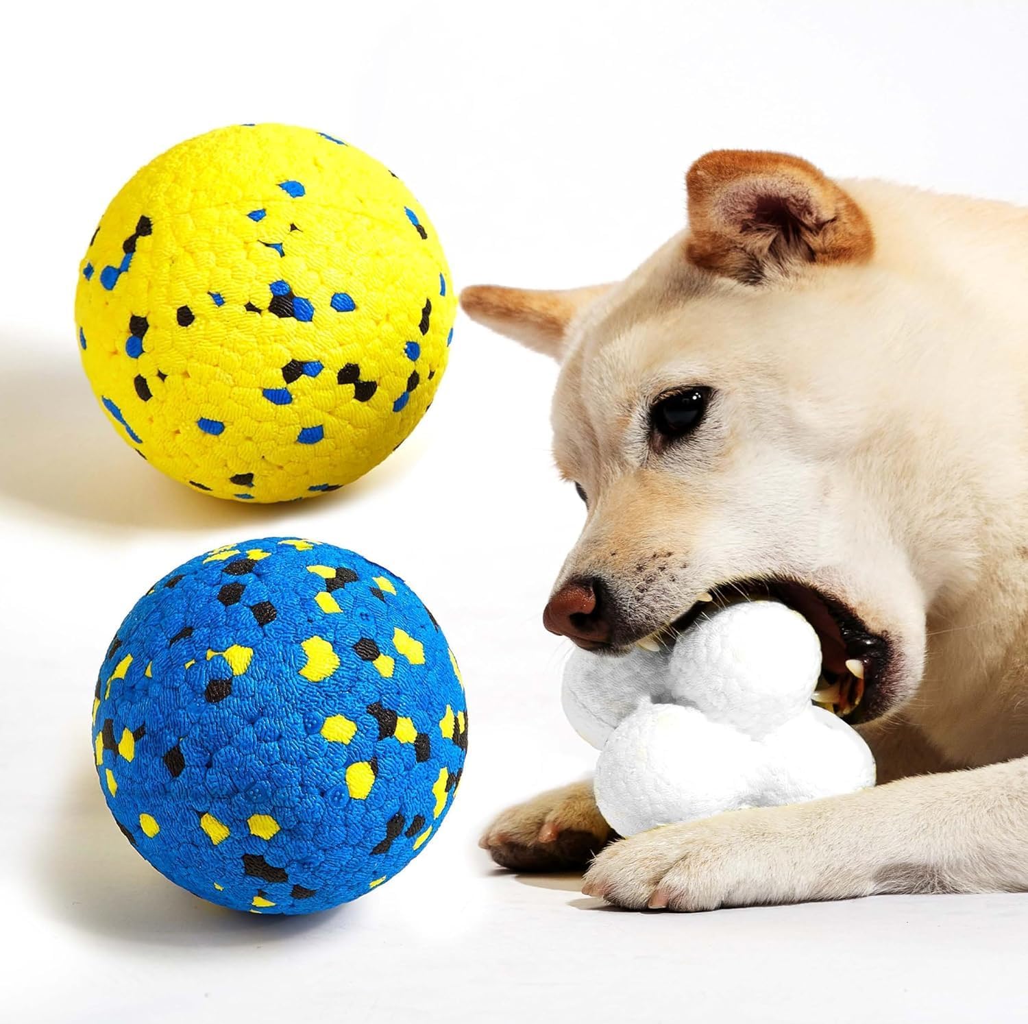 Durable Dog Chew Balls for Aggressive Chewers - Atom Teething Toys for Puppies, Medium and Large Dogs - 3 Pack