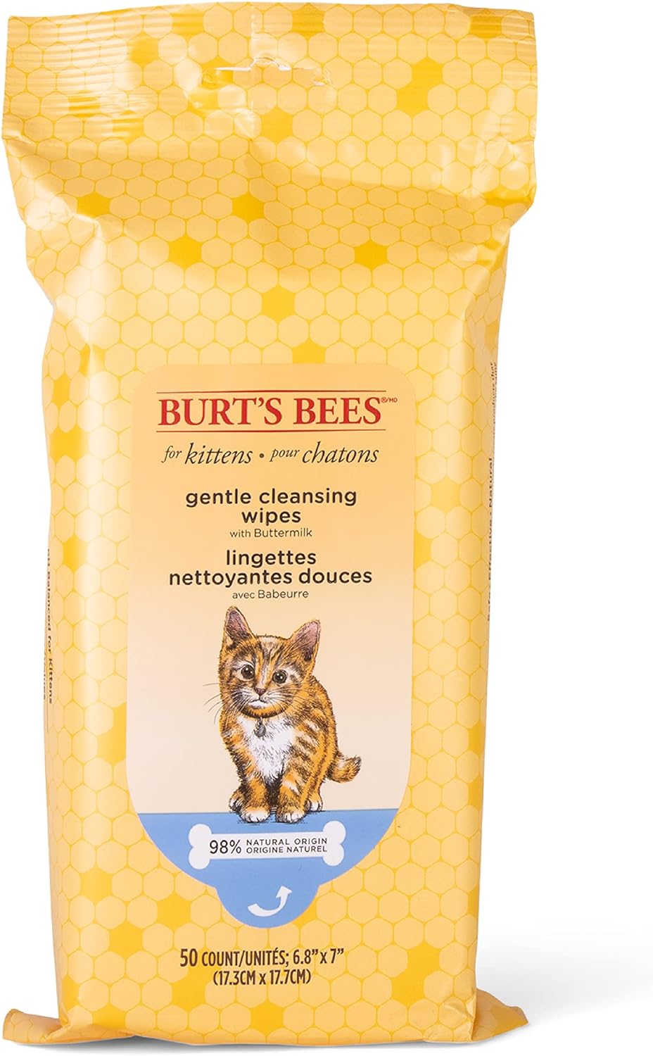 Burt's Bees for Pets Kitten Wipes Wipes | Kitten Wipes for All Cats, Safe for Kittens | Cruelty Free, Sulfate & Paraben Free, pH Balanced for Cats - Made in USA, 50 Count