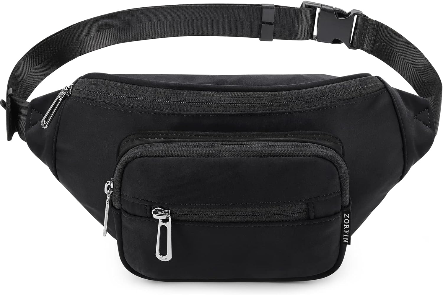 ZORFIN Fanny Packs for Women Men, Fashion Waist Packs, Lightweight Crossbody Bags Belt Bag for Women with Adjustable Strap for Shopping/Casual/Running (Black, Gray Zipper)