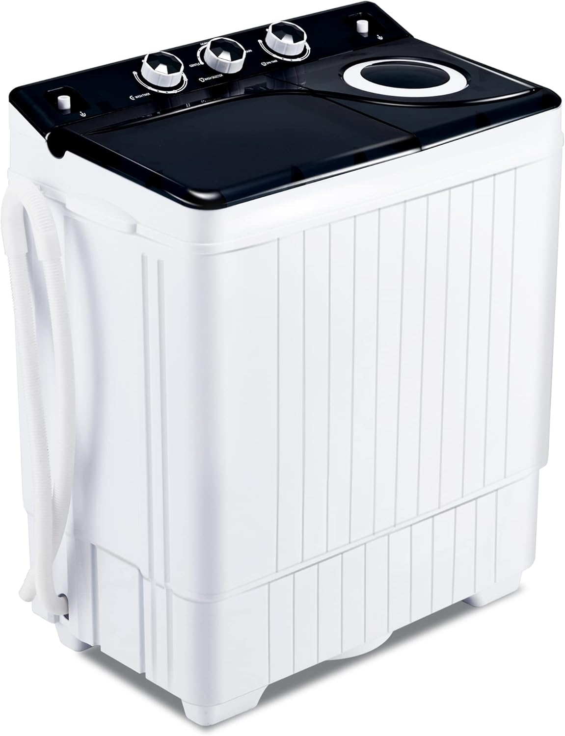 Portable Washing machine 26Lbs Capacity Washer and Dryer Combo Compact Twin Tub Laundry Washer(18Lbs) & Spinner(8Lbs) with Built-in Gravity Drain for Apartment,Dorms,RV Camping, BLACK