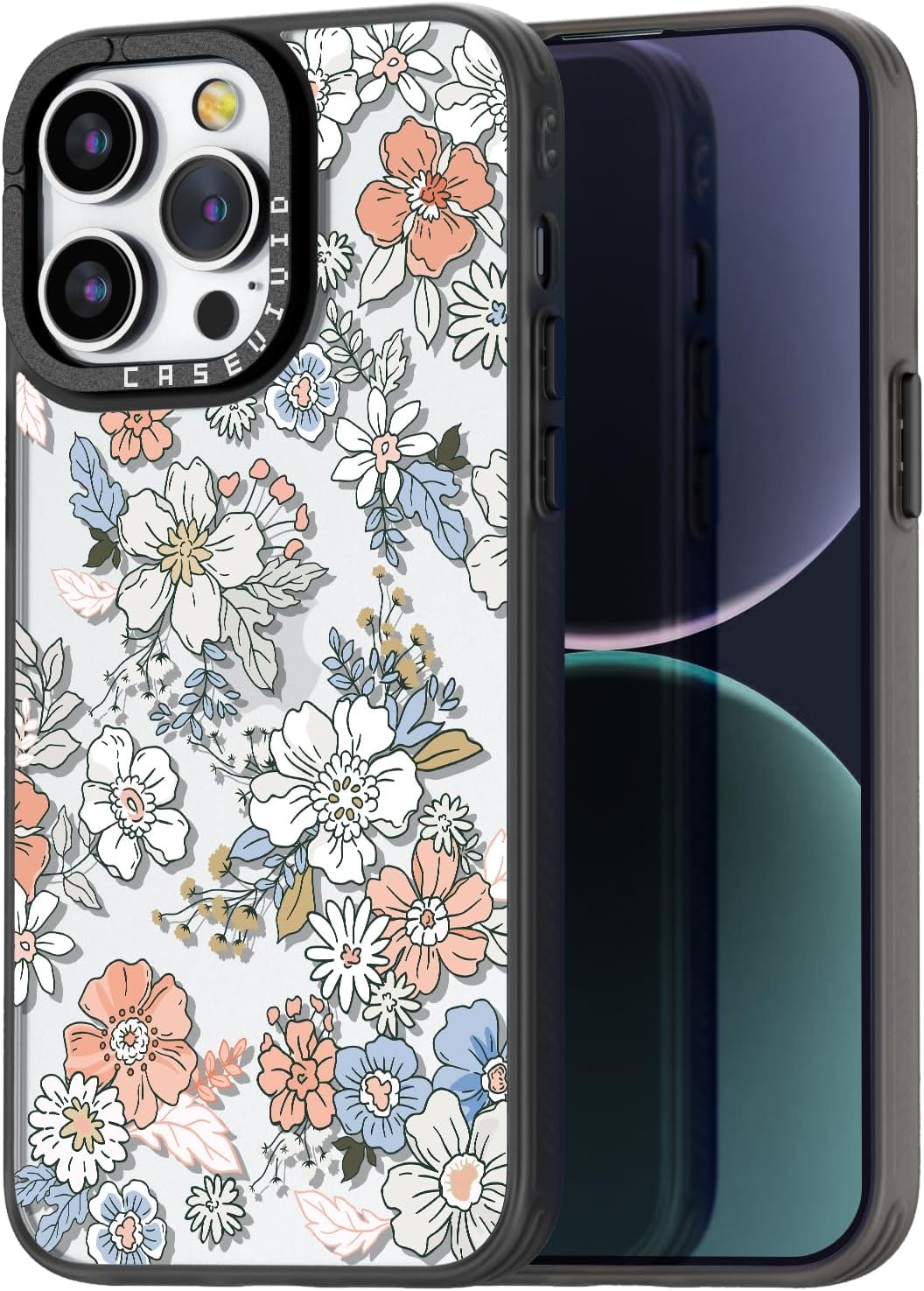 Compatible for iPhone 14 Pro Max Case Cute Aesthetic - Durable Fashion Funny Phone Case - Lovely Flowers Pattern Print Soft Shockproof Cover 6.7 Black