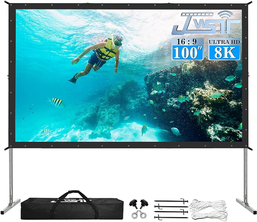 Projector Screen Indoor,JWSIT 100 inch Outdoor Movie Screen-Upgraded 3 Layers PVC 16:9 Outdoor Projector Screen,Portable Video Projection Screen with Carrying Bag for Home Theater Backyard