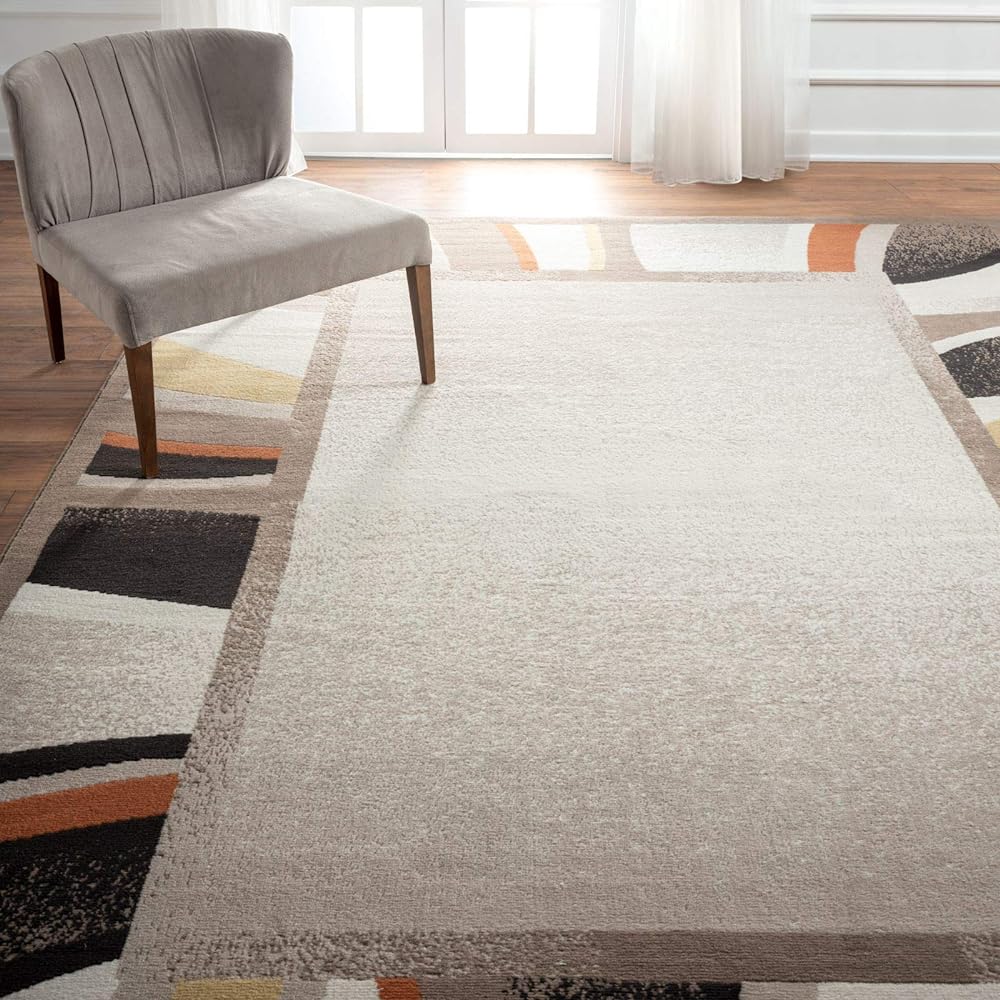 Home Dynamix Premium Rizzy Contemporary Abstract Border Area Rug, Taupe/Orange, 7'9"x10'8"