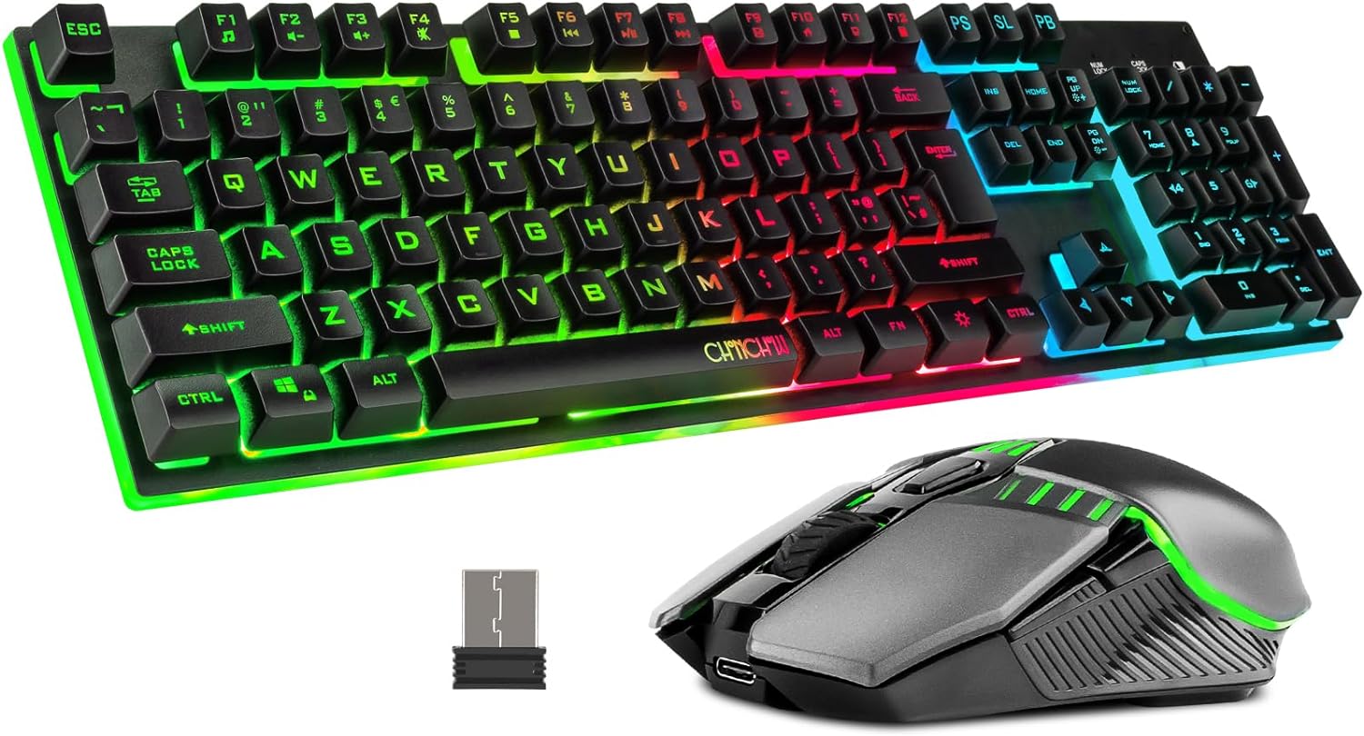 Gaming Wireless Keyboard and Mouse Combo Metal Surface Rechanrgeable Big Battery 2800mah Mechanical Feel LED Backlit Compatible with Xbox one PS5 Laptop Computer Gamer(2.4g)