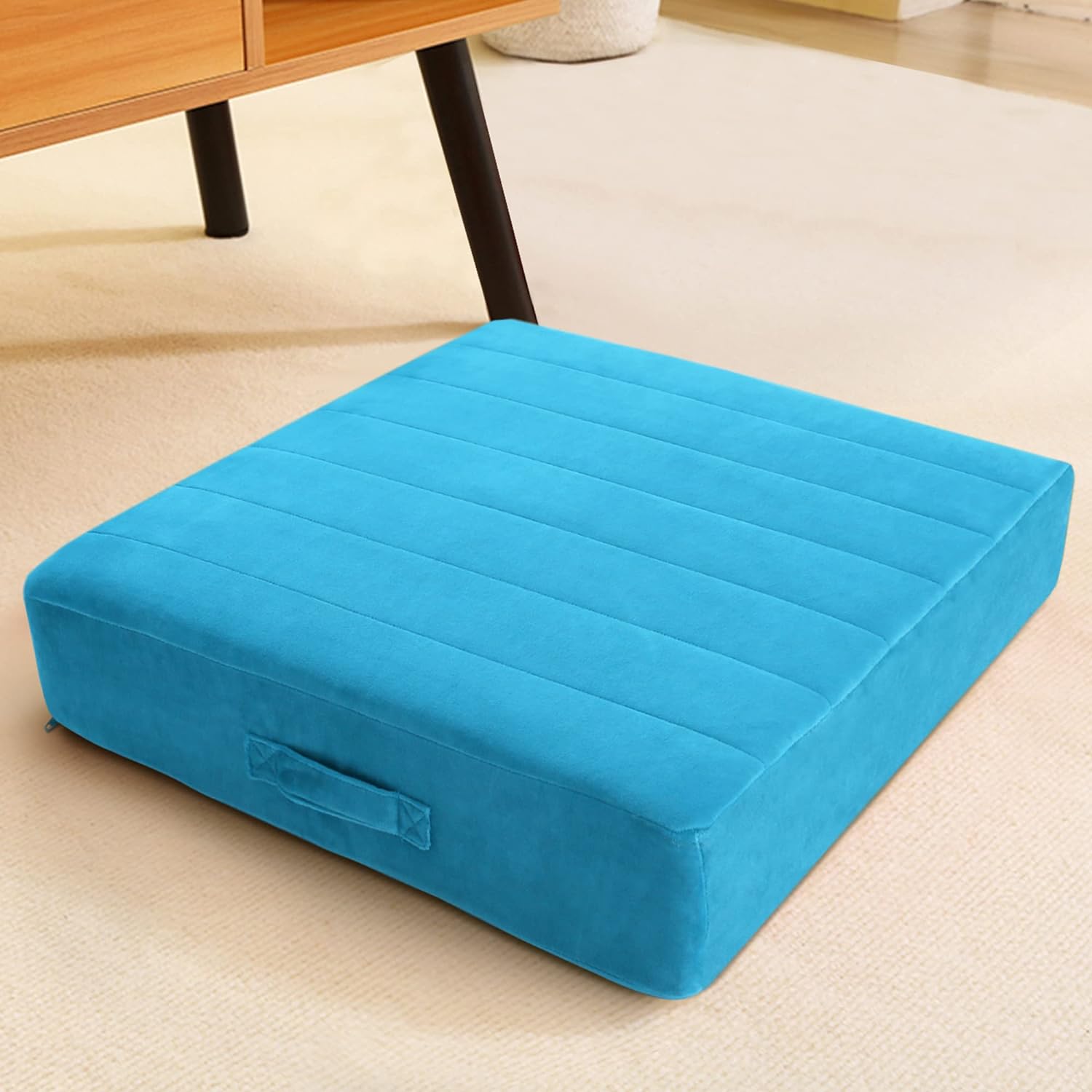MeMoreCool Square Floor Pillow Seating for Adults Kids, Large Meditation Cushion Floor Pillow with Thick Foam & Soft Tufted Cover, Washable Big Pillow Seat Floor Cushion for Sitting Yoga 22" Blue