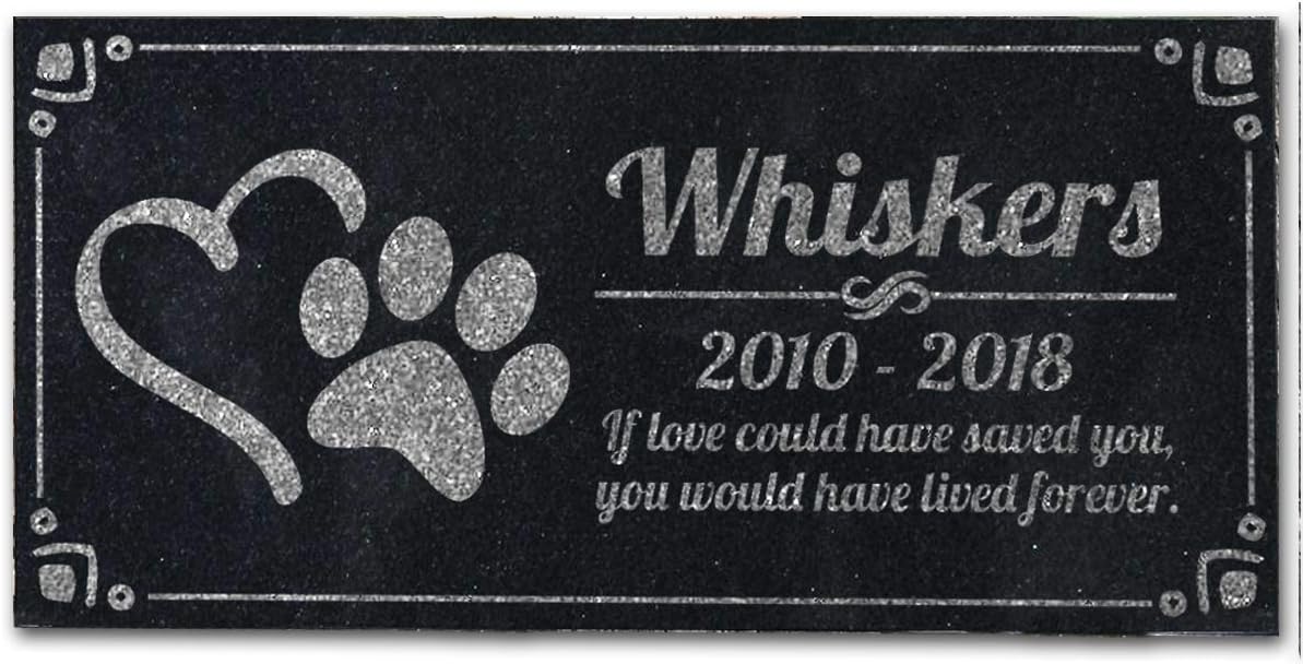 Pet Grave Marker Memorial Personalized Dog Paw Heart Pet Headstones Custom Engraved Absolute Black Granite Garden Plaque Engraved with Dog Cat Name Dates