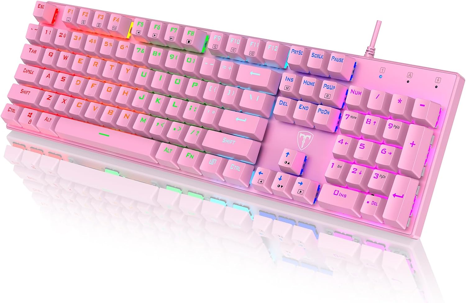 RisoPhy Mechanical Gaming Keyboard, RGB 104 Keys Ultra-Slim Backlit USB Wired Keyboard with Blue Switch, Durable ABS Keycap/Anti-Ghosting/Spill-Resistant Mechanical Keyboard for PC Mac Xbox Gamer,Pink