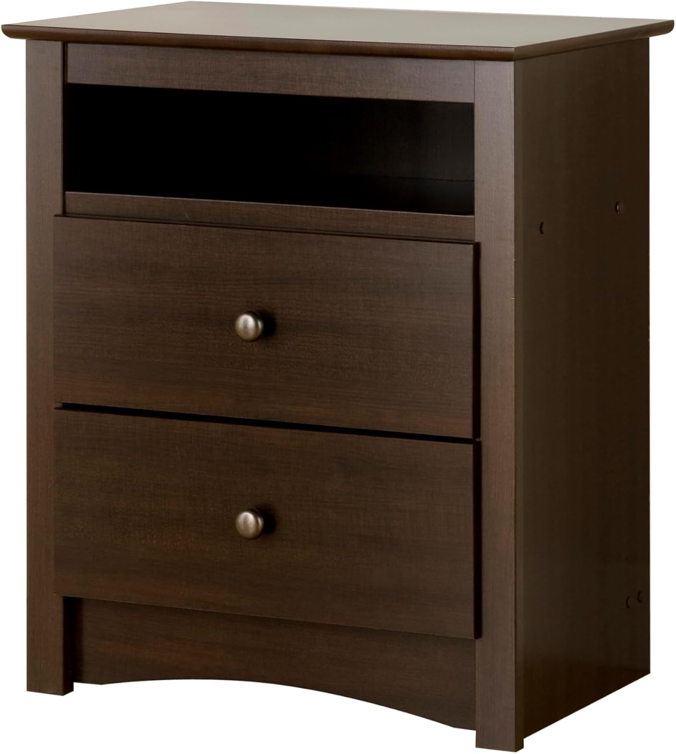 Prepac Fremont 2 Drawer Nightstand: Elegant Bedroom Furniture, Bedside Table with Open Shelf, 23.25W x 16D x 28H, Espresso - EDC-2428