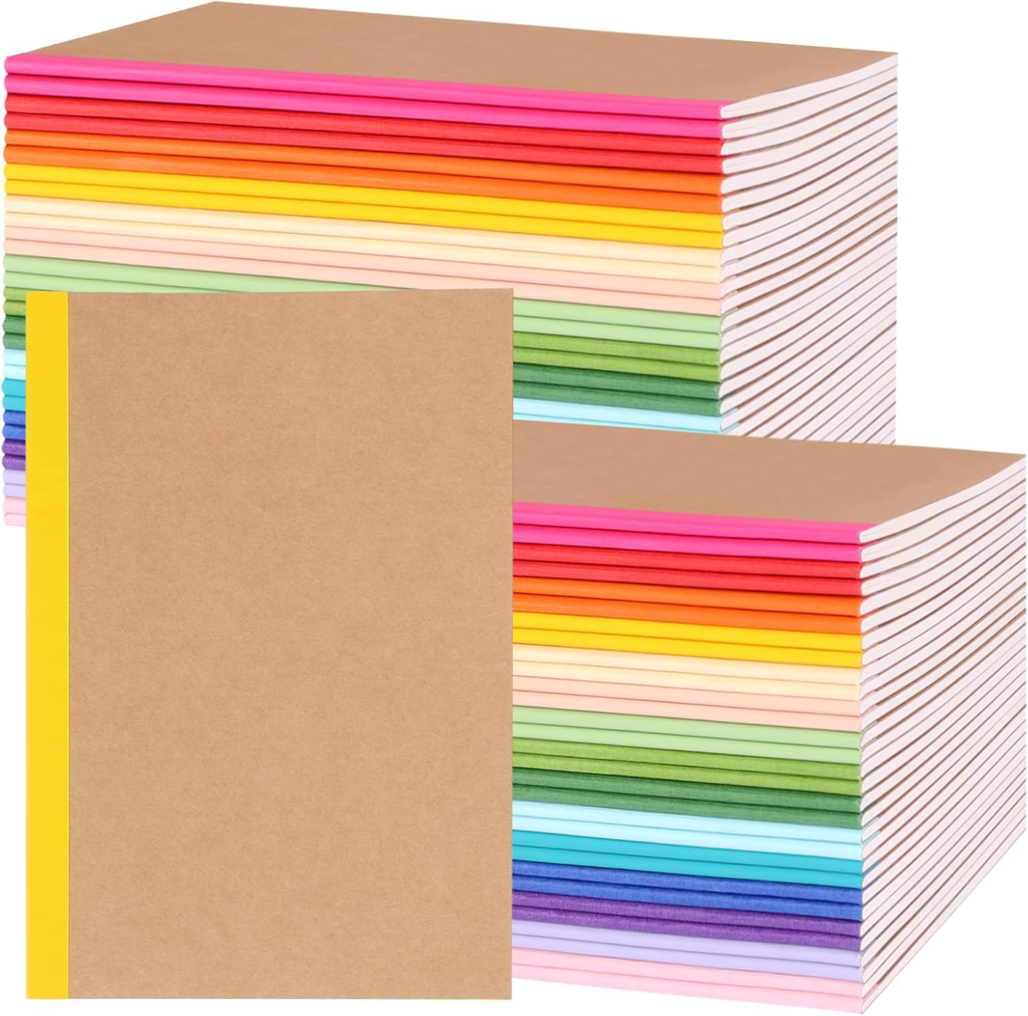 EOOUT 60 Pack A5 Kraft Notebooks, Composition Notebooks Lined Journal Bulk, 15 Colors with Rainbow Spines, 60 Pages for Kids Women Girls, School Office Supplies