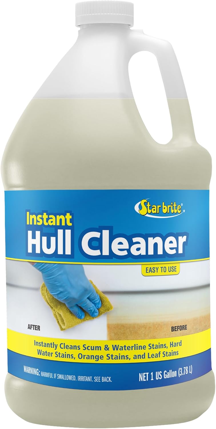 STAR BRITE Instant Hull Cleaner - Easily Remove Stains, Scum Lines & Grime for Boat Hulls, Fiberglass, Plastic & Painted Surfaces - Wipe On, Rinse Off Formula - 128 Ounce Gallon (081700)