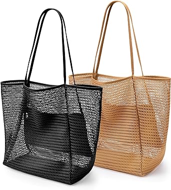 KALIDI Beach Mesh Tote Bag, Casual Tote Bag Hobo Women Foldable MAX 23L Shoulder Bag For Beach Picnic Vacation