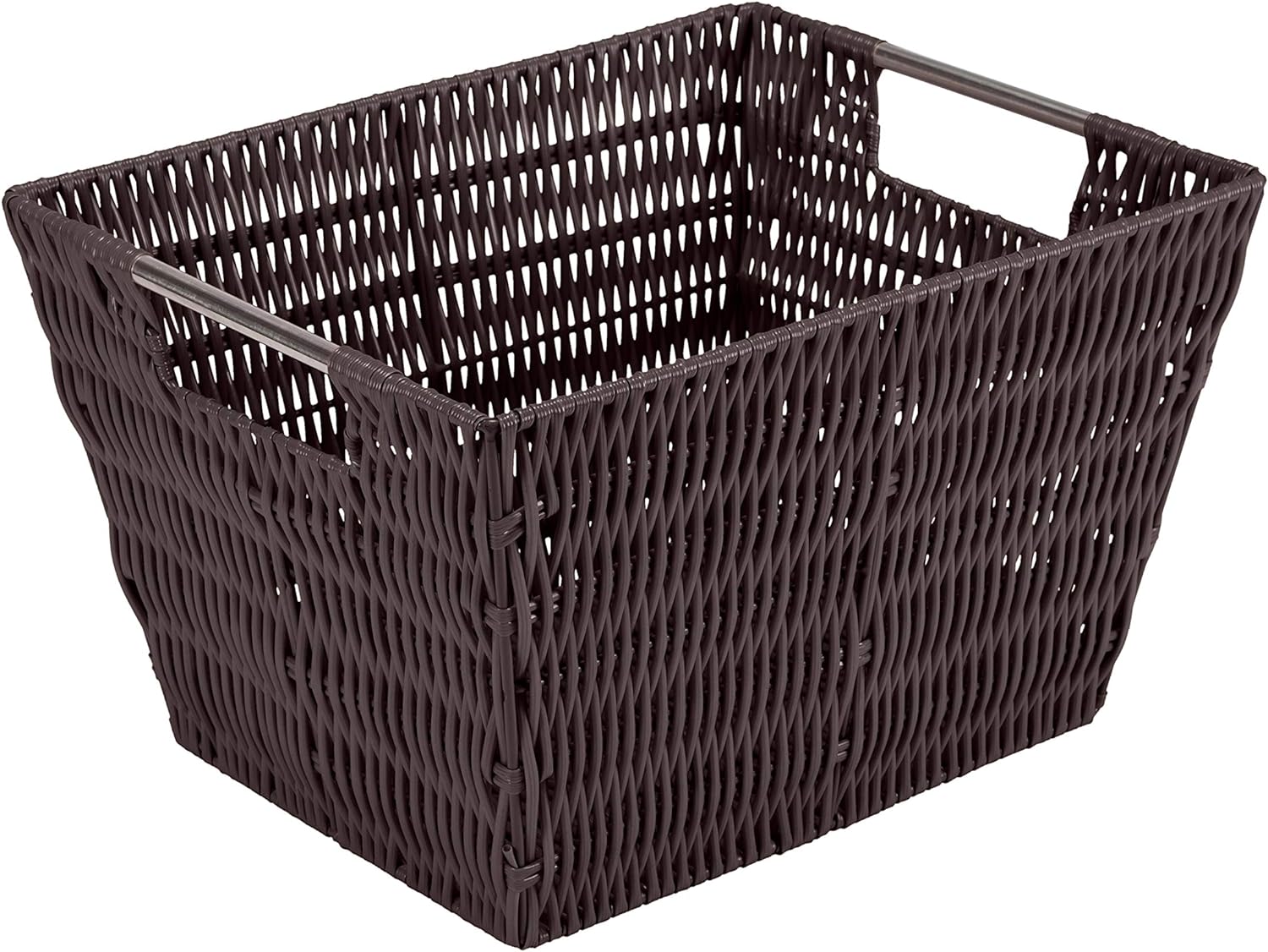 Simplify 12x10x8 Medium Woven Basket for Storage with Handles, Nursery, Playroom, Toys, Bedroom, Closet, Clothes, Office, Decorative Organizer Rattan Totes, Chocolate