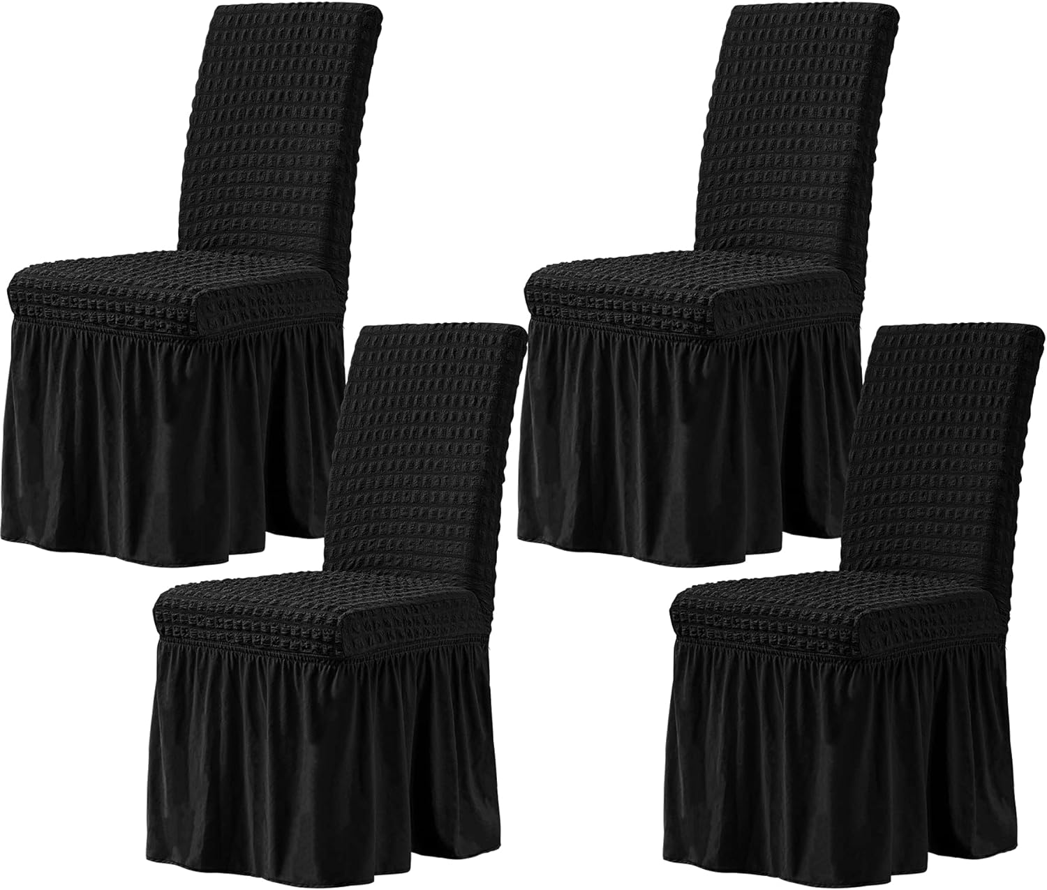 CHUN YI Dining Chair Covers Set of 4, Universal Stretch Dining Room Chair Covers with Skirt, Removable Parsons Chair Slipcover for Kitchen Wedding Party Banquet (Black)