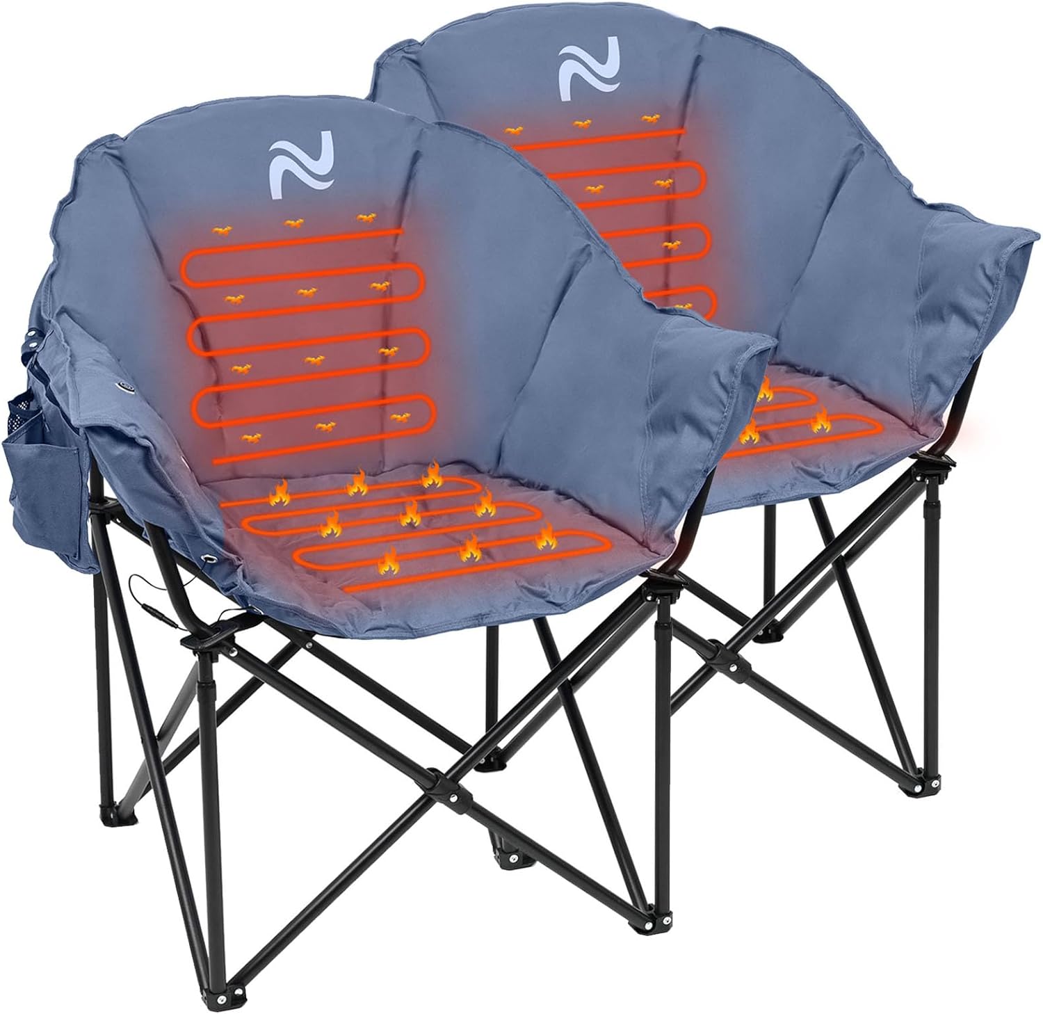 LILYPELLE Oversized Heated Camping Chair, Patio Lounge Chairs with 3 Heat Levels, Portable Folding Heated Chair Round Moon Saucer Folding Lawn Chair Outdoor Chair for Camping, Lounge Patio