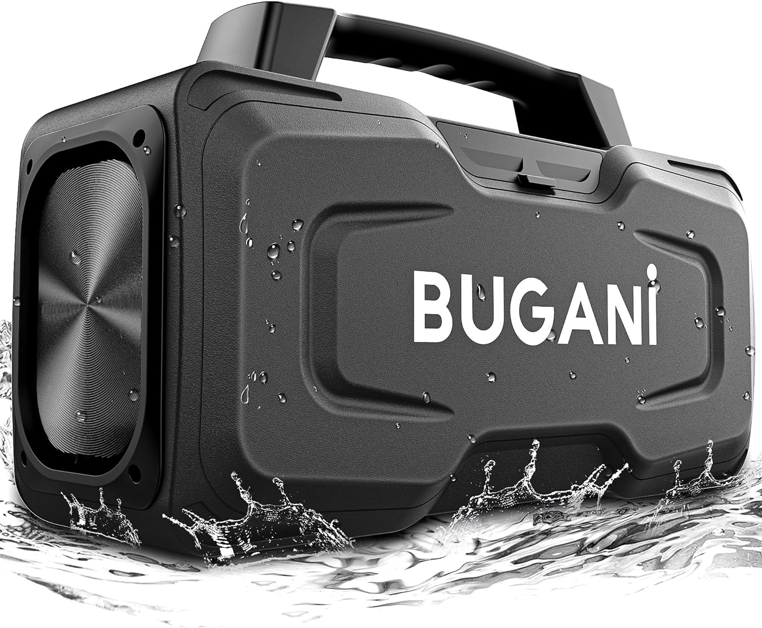 BUGANI Bluetooth Speakers, 80W Powerful Portable Wireless Speaker IPX7 Waterproof Speaker, Outdoor Loud Speaker with Handle 24H Playtime, Support Microphone AUX USB Suitable for Party, Pool, Black