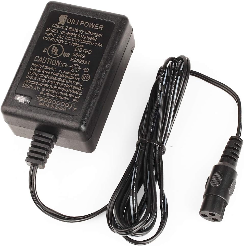 LotFancy Scooter Battery Charger for Razor E90, PowerRider 360, Jr. Electric Wagon, Boreem Tankman, Minimoto Submersible Cruiser, 12V 1A, 3-prong Inline Connector, Replacement W13111401014