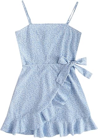 SOLY HUX Girl's Spaghetti Strap Dress Floral Print Sleeveless Summer Beach Casual Sundress A-line Mini Dresses