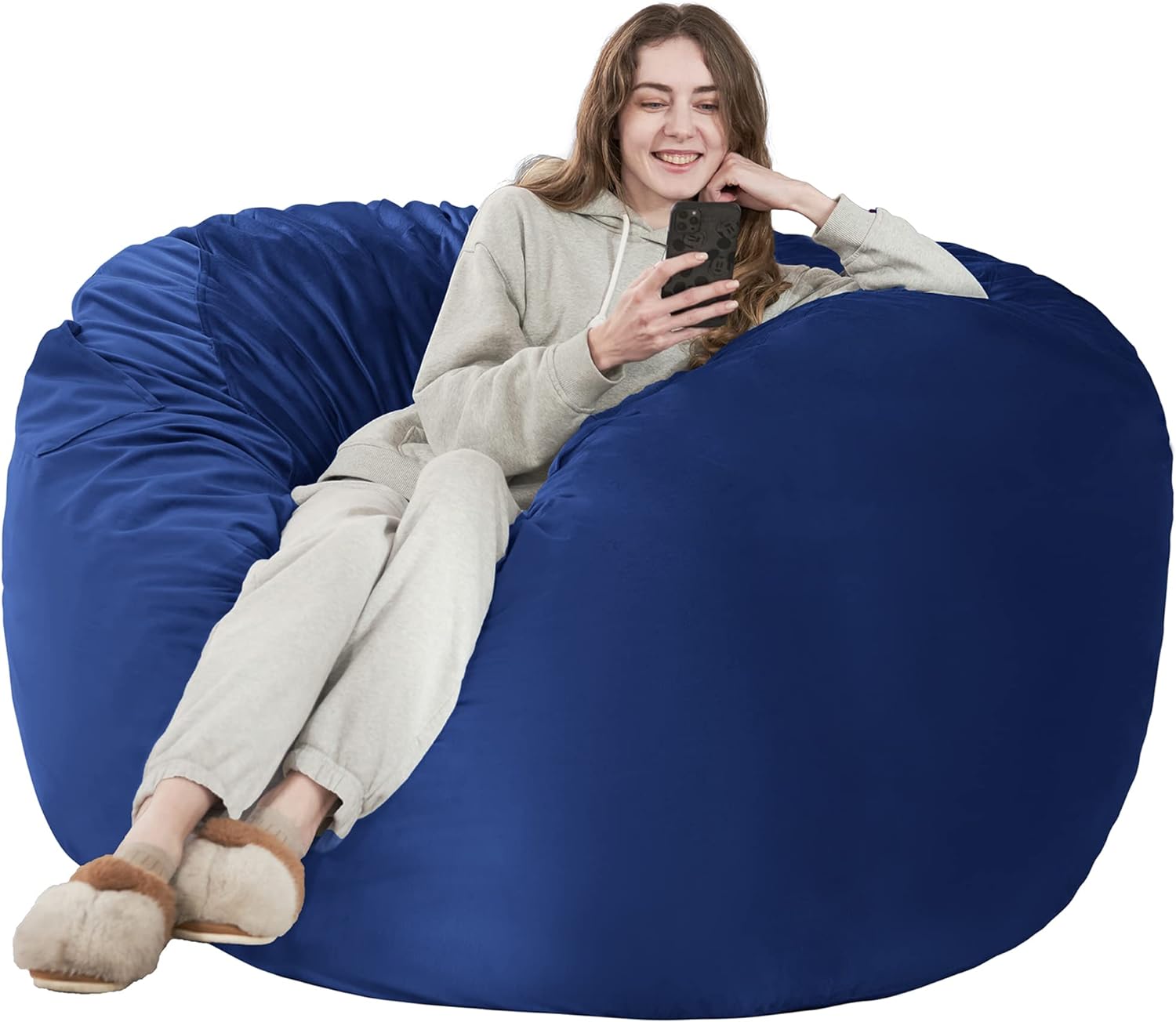 HABUTWAY Bean Bag Chair: Giant 4' Memory Foam Furniture Bean Bag Chairs for Adults with Microfiber Cover - 4Ft, Dark Blue