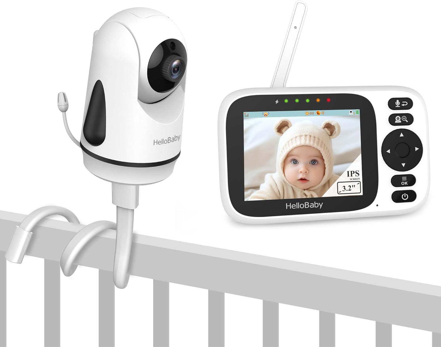 HelloBaby HB6339 Baby Monitor with 1 Camera +1 Monitor Mount,3.2 Inch IPS Screen Video Baby Monitor with Remote Pan-Tilt-Zoom Camera,1000ft Range No WiFi, Night Vision, 2-Way Talk,8 Lullabies