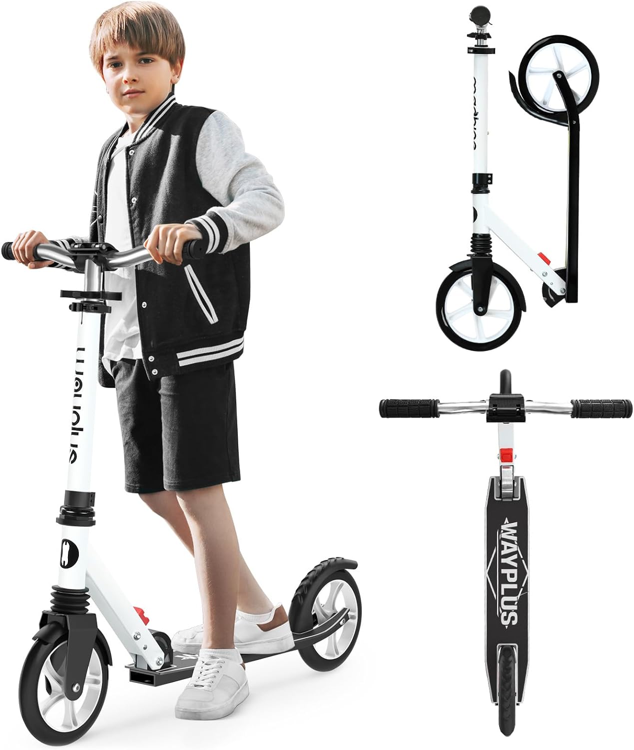 WAYPLUS Kick Scooter for Ages 6 ,Kid, Teens & Adults. Max Load 240 LBS. Foldable, Lightweight, 8IN Big Wheels for Kids, Teen and Adults, 4 Adjustable Levels. Bearing ABEC9